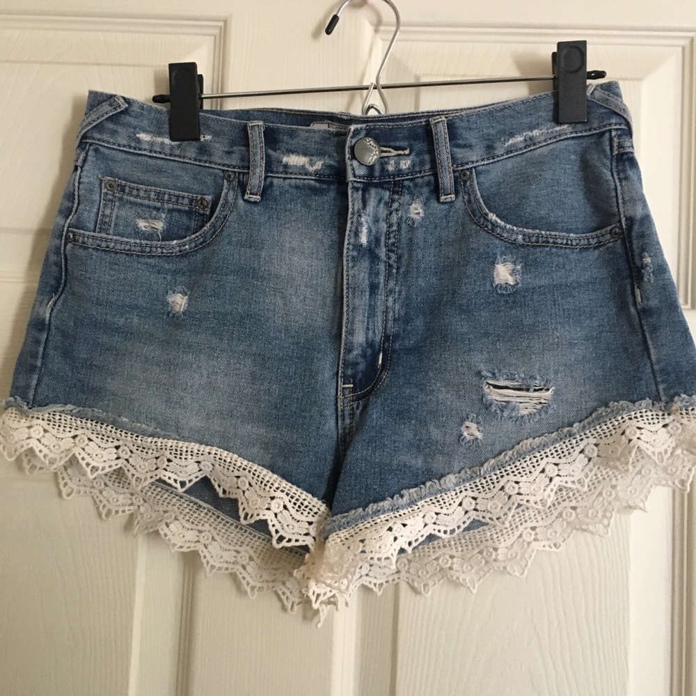 SOLD - Free People Lace Distressed Jean Shorts
